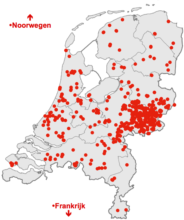Herkomst van de eerste 900 aanmeldingen